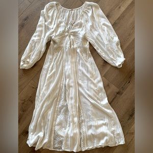 NWT Free People Southwest Long Sleeve Lace Insets Maxi Dress Ivory M